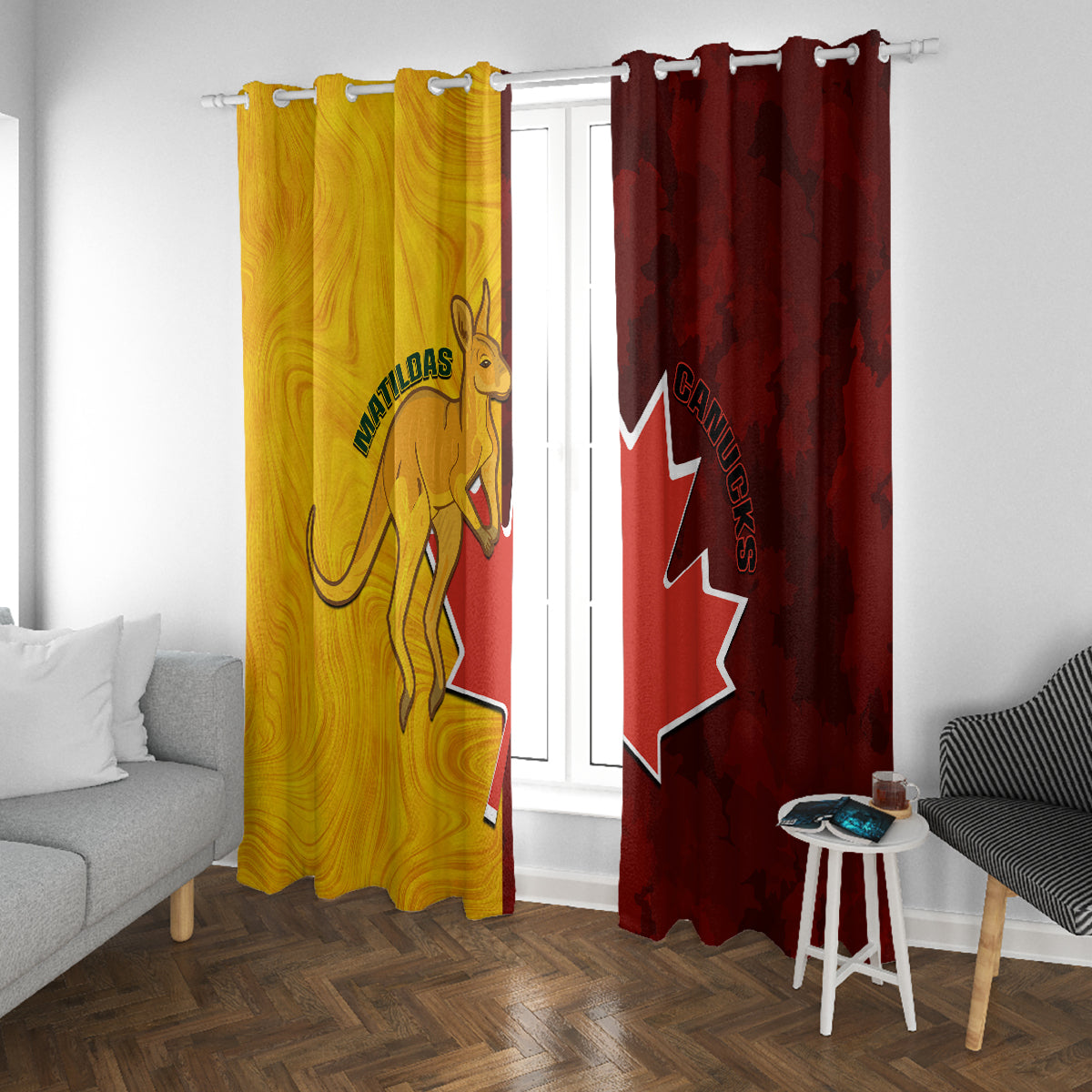 Australia And Canada Soccer Window Curtain Matildas Combine Canucks Together - Wonder Print Shop