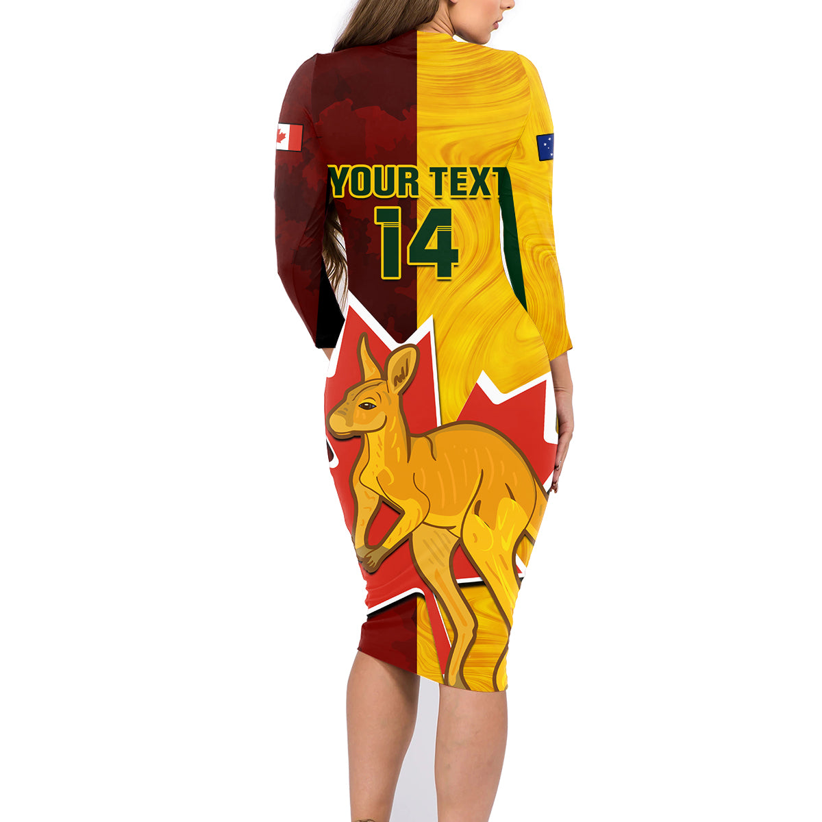 Custom Australia And Canada Soccer Family Matching Long Sleeve Bodycon Dress and Hawaiian Shirt Matildas Combine Canucks Together - Wonder Print Shop