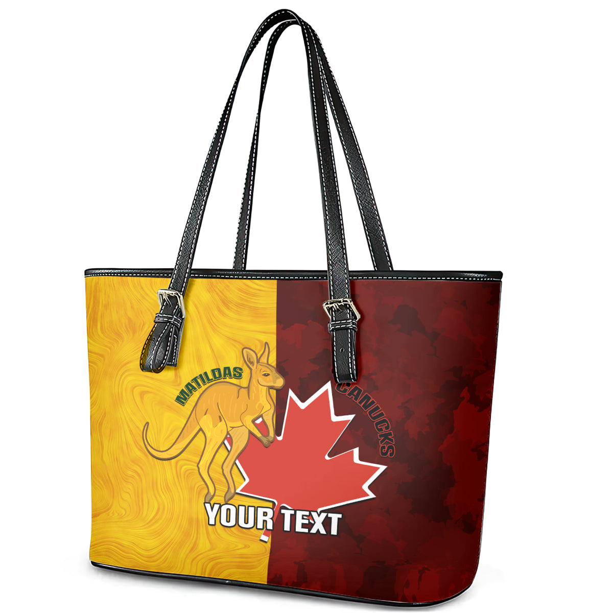 Custom Australia And Canada Soccer Leather Tote Bag Matildas Combine Canucks Together - Wonder Print Shop