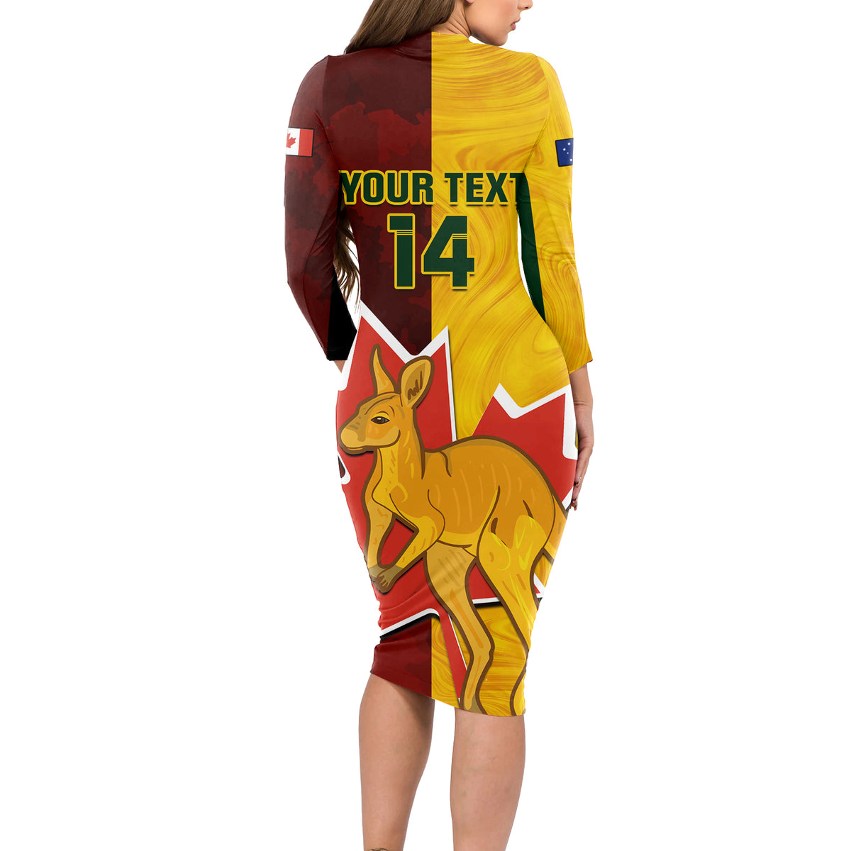 Custom Australia And Canada Soccer Long Sleeve Bodycon Dress Matildas Combine Canucks Together - Wonder Print Shop