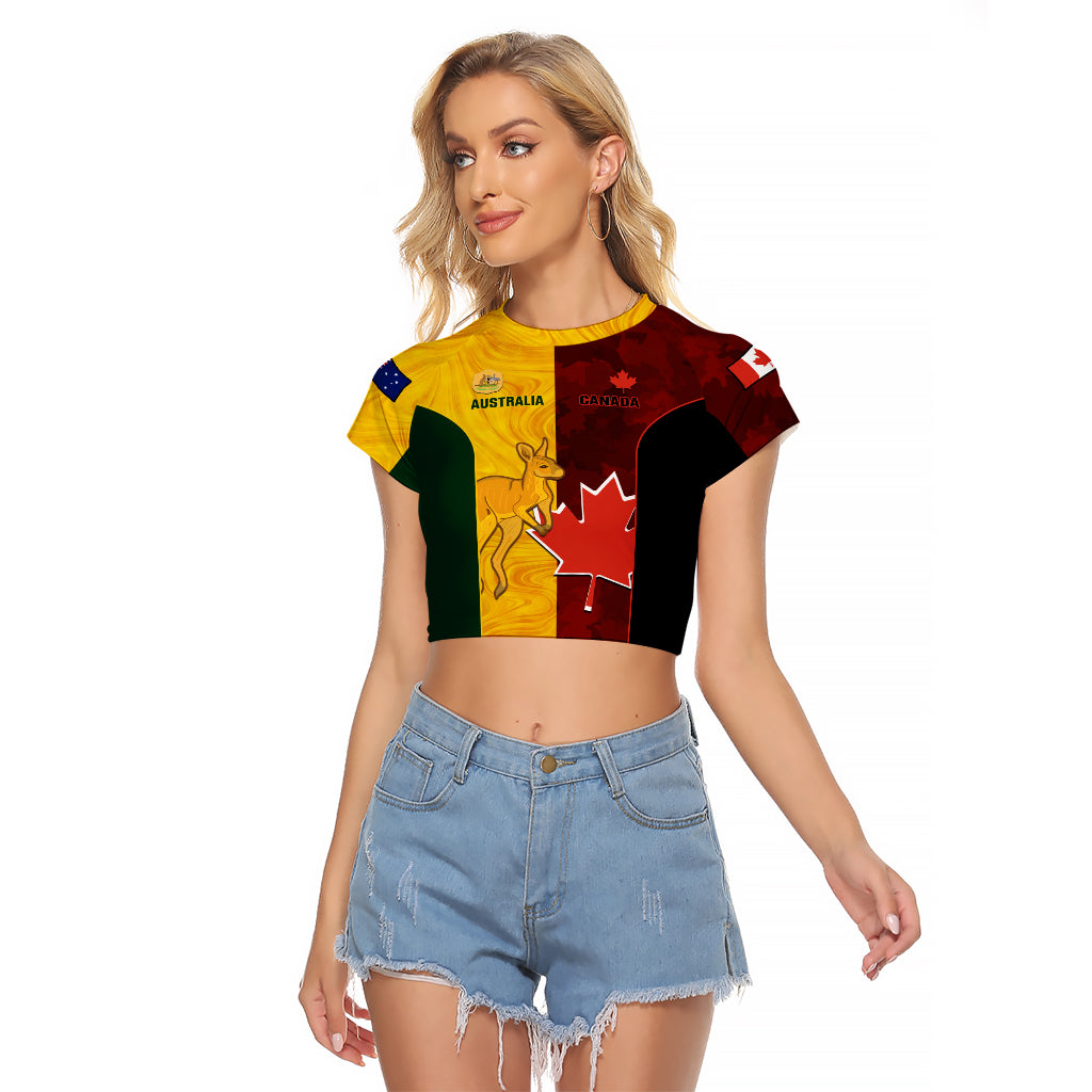 Custom Australia And Canada Soccer Raglan Cropped T Shirt Matildas Combine Canucks Together - Wonder Print Shop