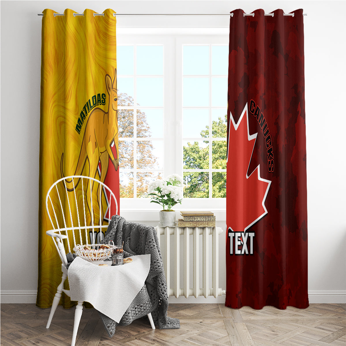 Custom Australia And Canada Soccer Window Curtain Matildas Combine Canucks Together - Wonder Print Shop