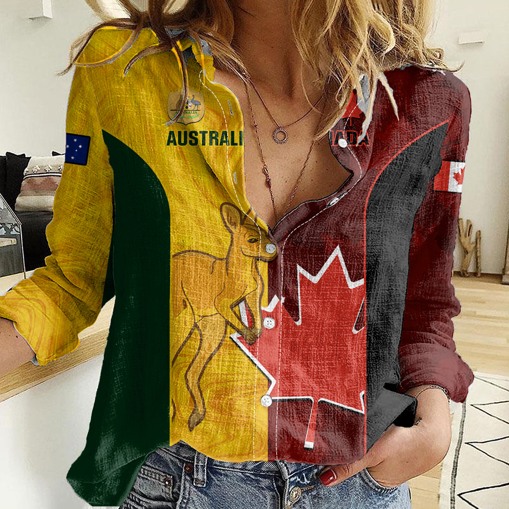Custom Australia And Canada Soccer Women Casual Shirt Matildas Combine Canucks Together - Wonder Print Shop