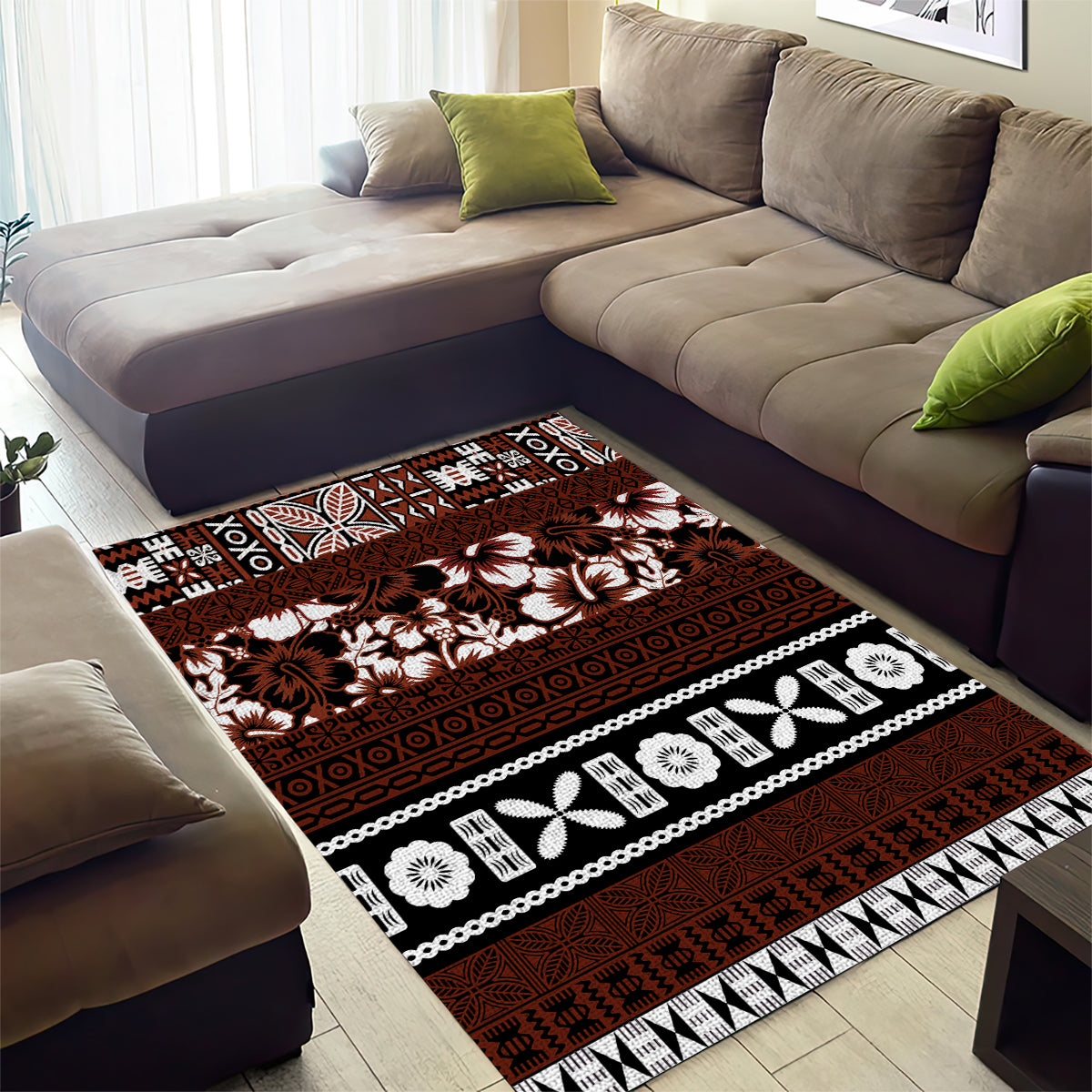 Bula Fiji Area Rug Fijian Tapa Masi With Hibiscus Flowers - Wonder Print Shop