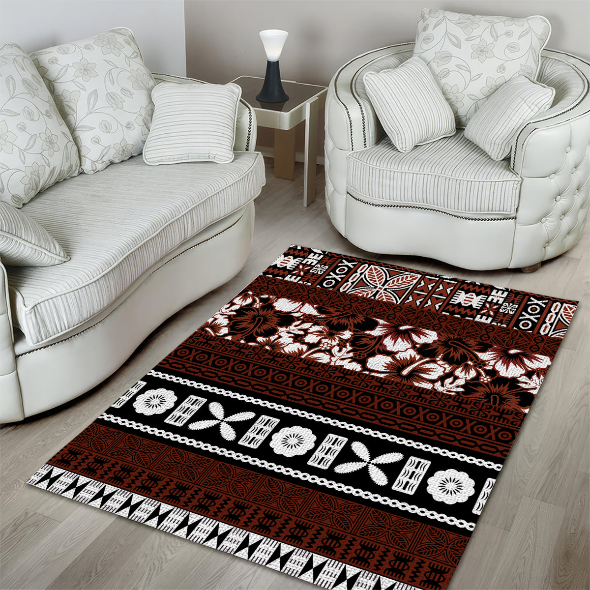 Bula Fiji Area Rug Fijian Tapa Masi With Hibiscus Flowers - Wonder Print Shop