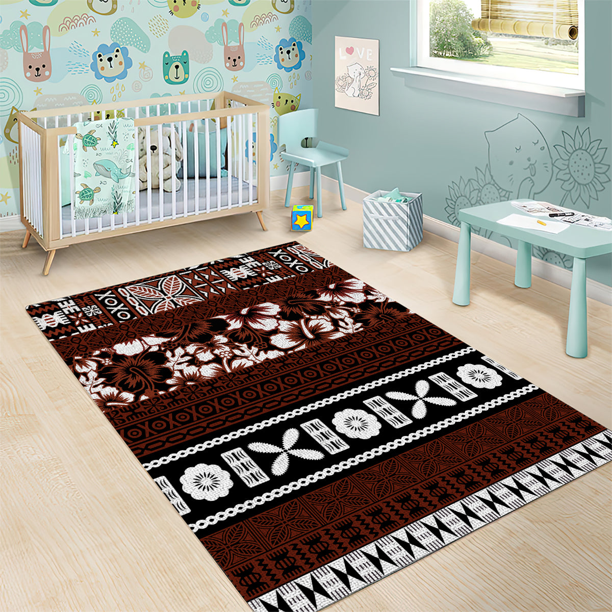 Bula Fiji Area Rug Fijian Tapa Masi With Hibiscus Flowers - Wonder Print Shop