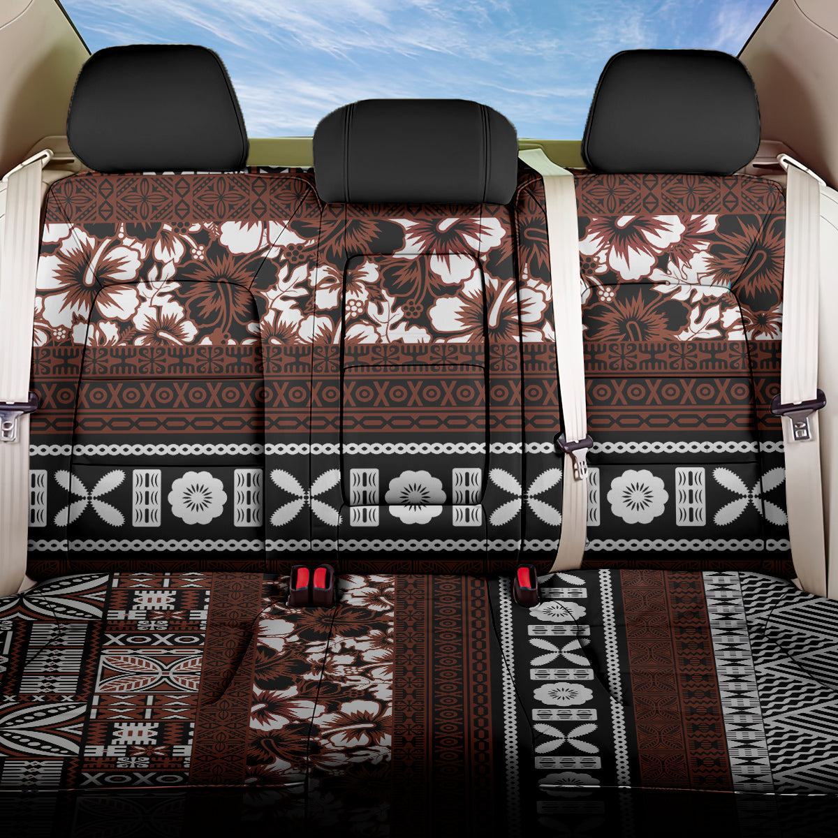 Bula Fiji Back Car Seat Cover Fijian Tapa Masi With Hibiscus Flowers - Wonder Print Shop