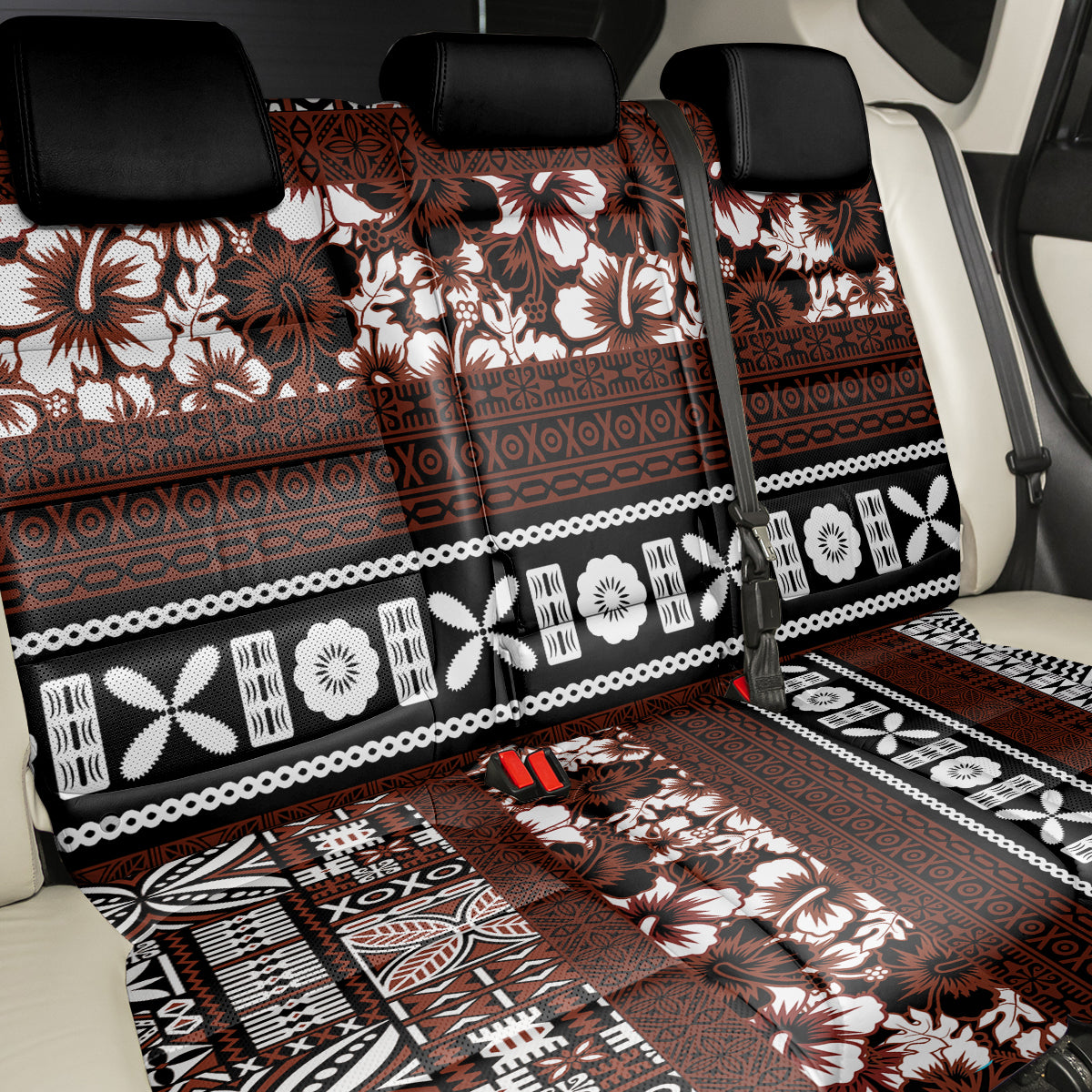 Bula Fiji Back Car Seat Cover Fijian Tapa Masi With Hibiscus Flowers - Wonder Print Shop