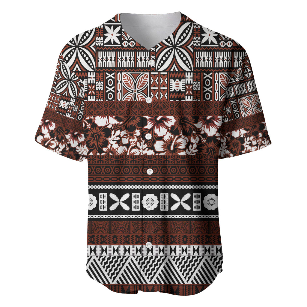 Bula Fiji Baseball Jersey Fijian Tapa Masi With Hibiscus Flowers - Wonder Print Shop