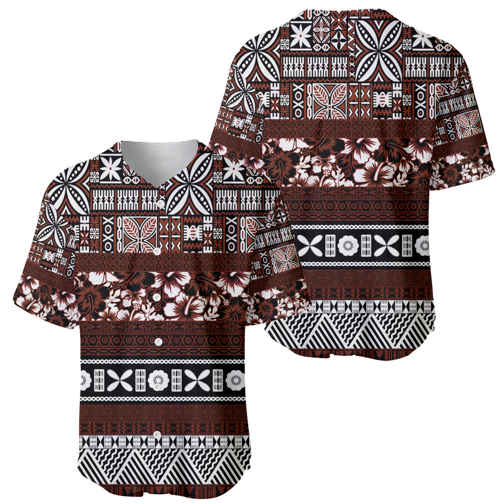 Bula Fiji Baseball Jersey Fijian Tapa Masi With Hibiscus Flowers - Wonder Print Shop