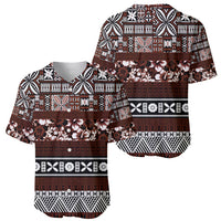 Bula Fiji Baseball Jersey Fijian Tapa Masi With Hibiscus Flowers - Wonder Print Shop