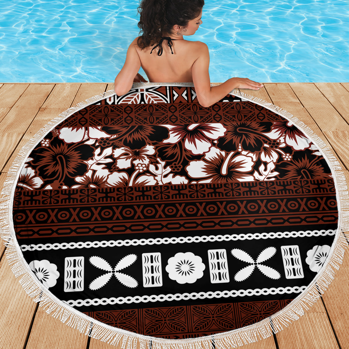 Bula Fiji Beach Blanket Fijian Tapa Masi With Hibiscus Flowers - Wonder Print Shop