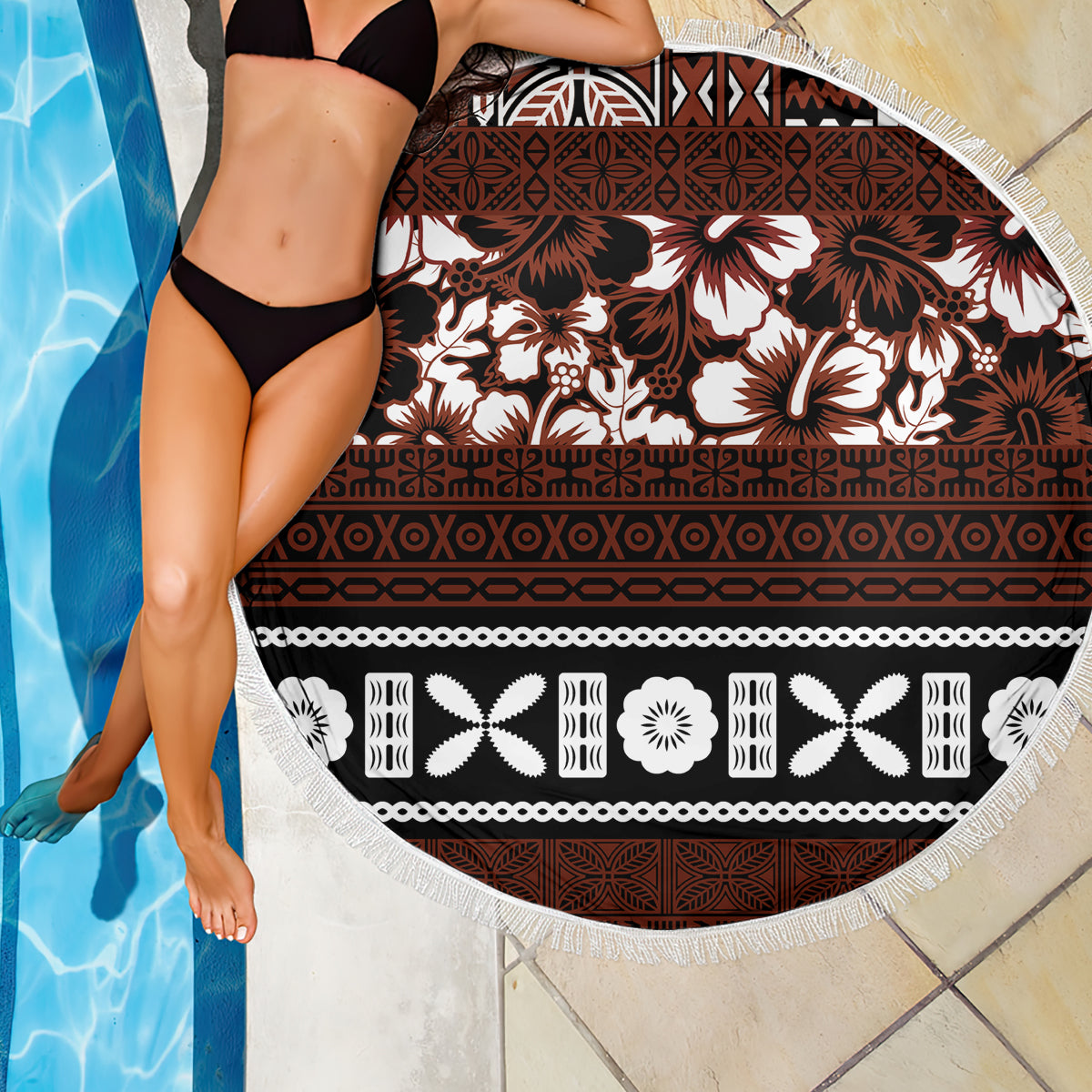 Bula Fiji Beach Blanket Fijian Tapa Masi With Hibiscus Flowers - Wonder Print Shop