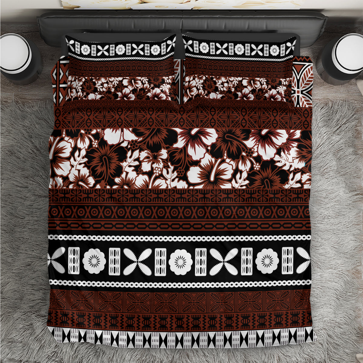 Bula Fiji Bedding Set Fijian Tapa Masi With Hibiscus Flowers - Wonder Print Shop