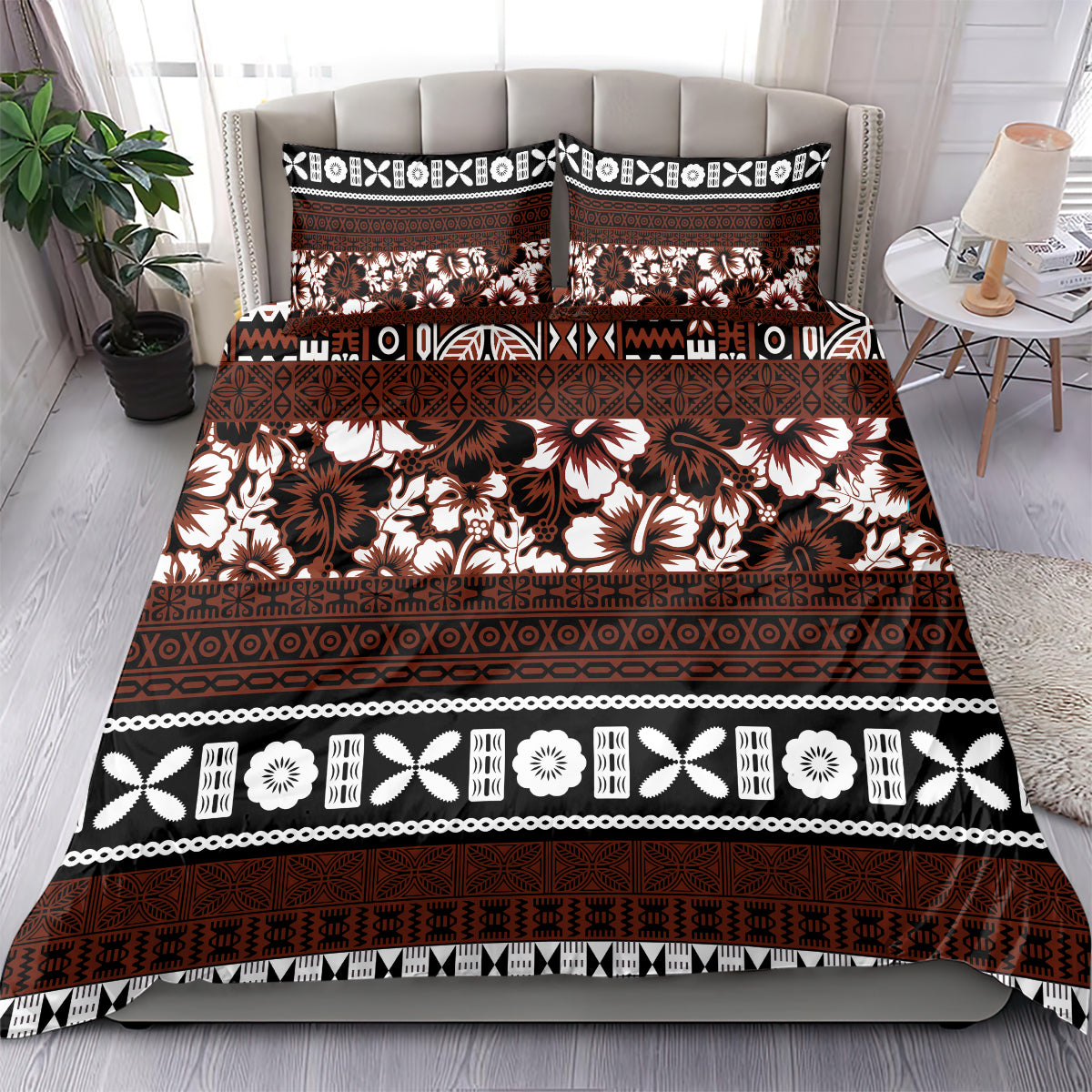 Bula Fiji Bedding Set Fijian Tapa Masi With Hibiscus Flowers - Wonder Print Shop