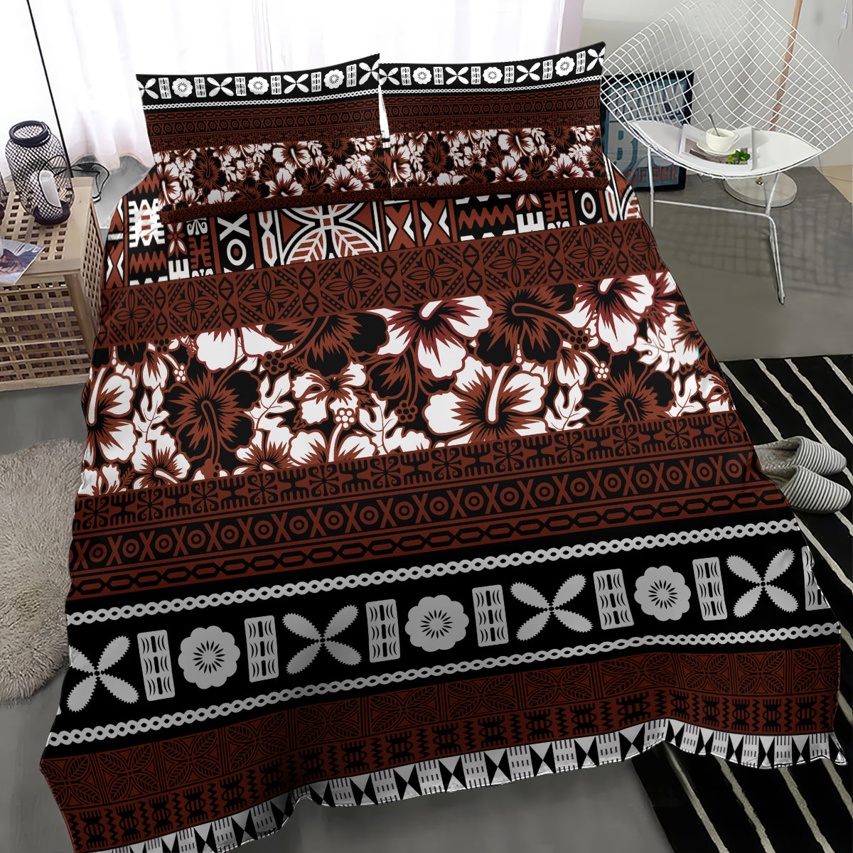 Bula Fiji Bedding Set Fijian Tapa Masi With Hibiscus Flowers - Wonder Print Shop