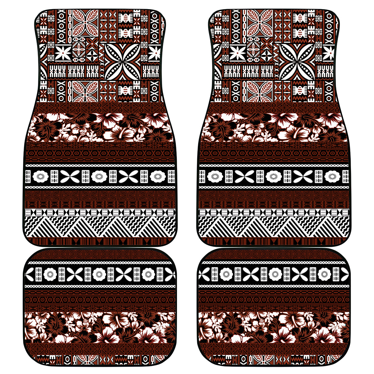 Bula Fiji Car Mats Fijian Tapa Masi With Hibiscus Flowers - Wonder Print Shop