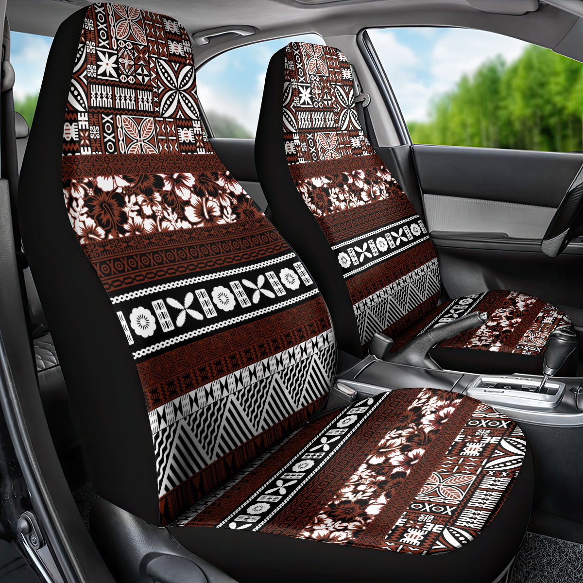 Bula Fiji Car Seat Cover Fijian Tapa Masi With Hibiscus Flowers - Wonder Print Shop