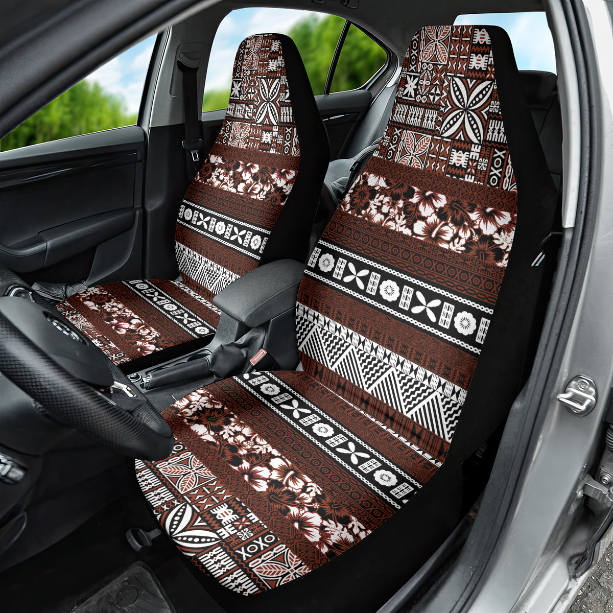 Bula Fiji Car Seat Cover Fijian Tapa Masi With Hibiscus Flowers - Wonder Print Shop