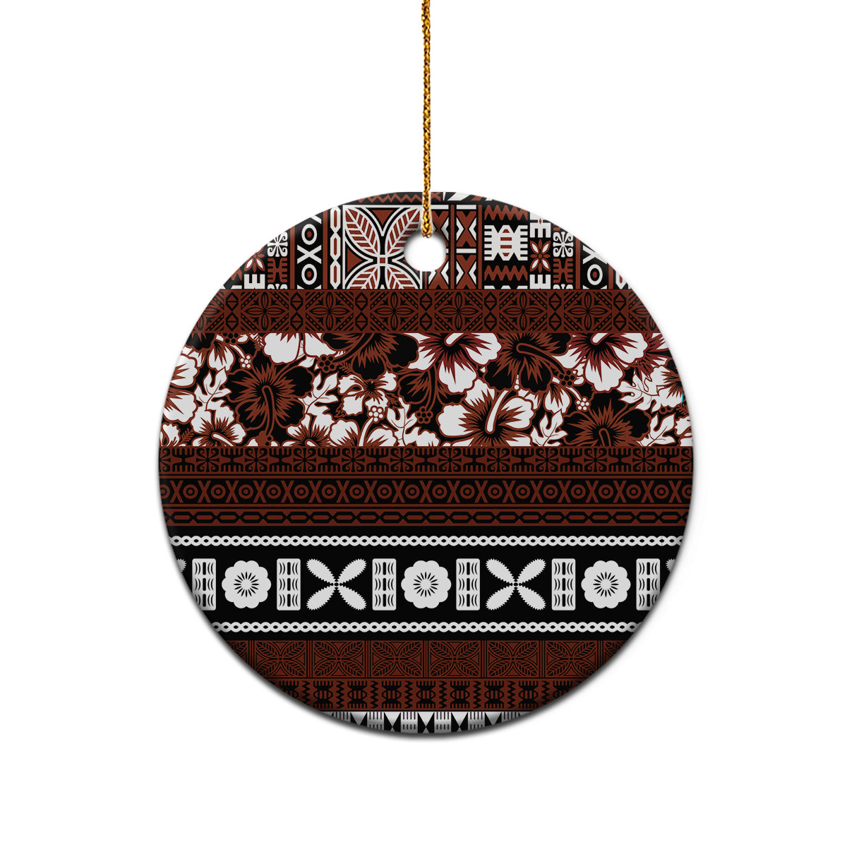 Bula Fiji Ceramic Ornament Fijian Tapa Masi With Hibiscus Flowers - Wonder Print Shop