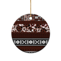 Bula Fiji Ceramic Ornament Fijian Tapa Masi With Hibiscus Flowers - Wonder Print Shop