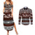 Bula Fiji Couples Matching Summer Maxi Dress and Long Sleeve Button Shirt Fijian Tapa Masi With Hibiscus Flowers - Wonder Print Shop