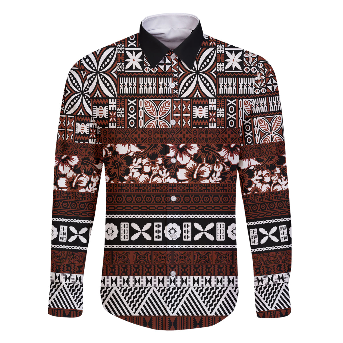 Bula Fiji Family Matching Long Sleeve Bodycon Dress and Hawaiian Shirt Fijian Tapa Masi With Hibiscus Flowers - Wonder Print Shop