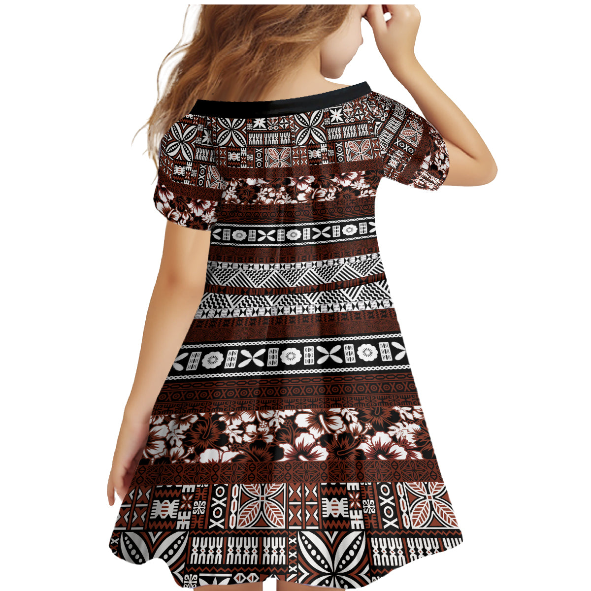 Bula Fiji Family Matching Mermaid Dress and Hawaiian Shirt Fijian Tapa Masi With Hibiscus Flowers - Wonder Print Shop