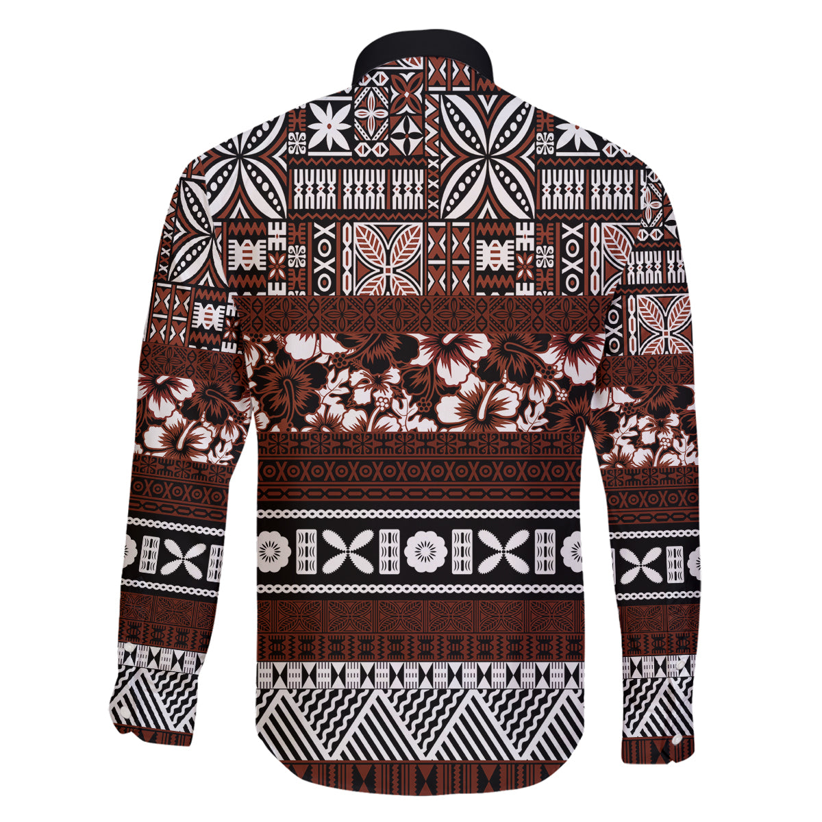 Bula Fiji Family Matching Off Shoulder Long Sleeve Dress and Hawaiian Shirt Fijian Tapa Masi With Hibiscus Flowers - Wonder Print Shop