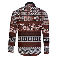 Bula Fiji Family Matching Off Shoulder Long Sleeve Dress and Hawaiian Shirt Fijian Tapa Masi With Hibiscus Flowers - Wonder Print Shop