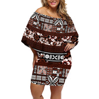 Bula Fiji Family Matching Off Shoulder Short Dress and Hawaiian Shirt Fijian Tapa Masi With Hibiscus Flowers - Wonder Print Shop