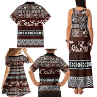 Bula Fiji Family Matching Tank Maxi Dress and Hawaiian Shirt Fijian Tapa Masi With Hibiscus Flowers - Wonder Print Shop