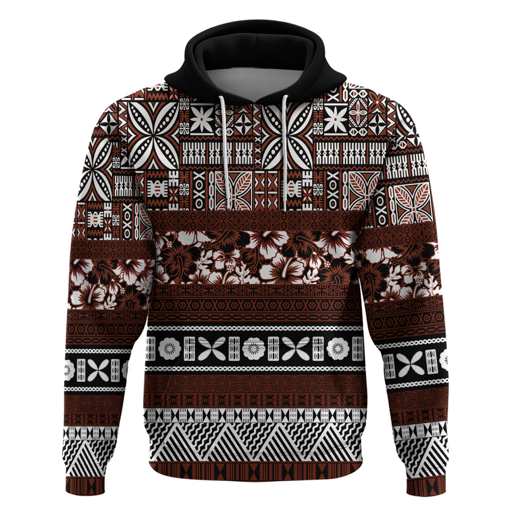 Bula Fiji Hoodie Fijian Tapa Masi With Hibiscus Flowers - Wonder Print Shop