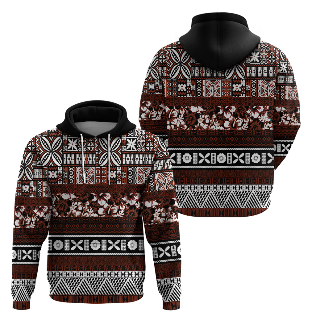 Bula Fiji Hoodie Fijian Tapa Masi With Hibiscus Flowers - Wonder Print Shop