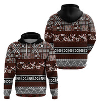 Bula Fiji Hoodie Fijian Tapa Masi With Hibiscus Flowers - Wonder Print Shop