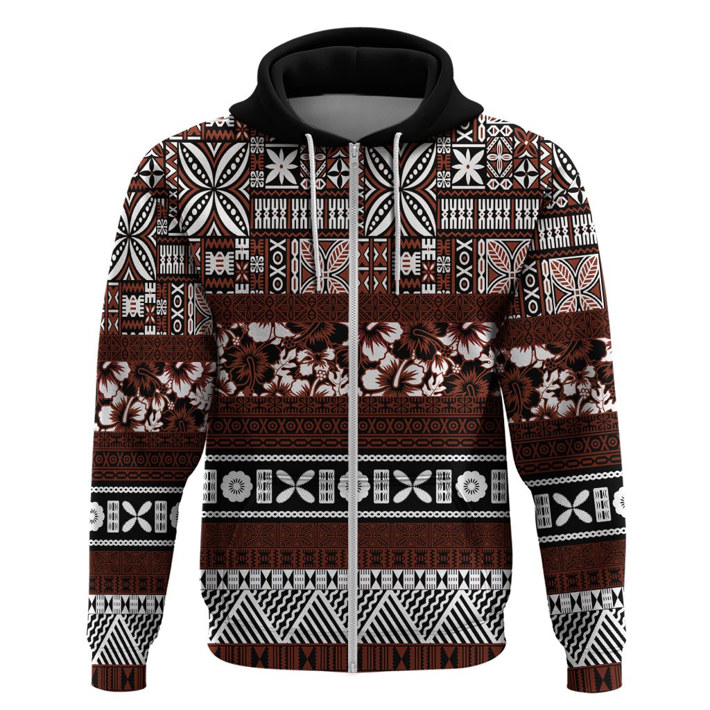 Bula Fiji Hoodie Fijian Tapa Masi With Hibiscus Flowers - Wonder Print Shop