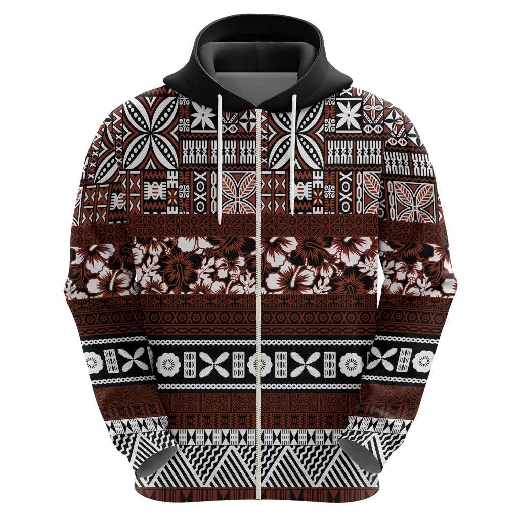 Bula Fiji Hoodie Fijian Tapa Masi With Hibiscus Flowers - Wonder Print Shop