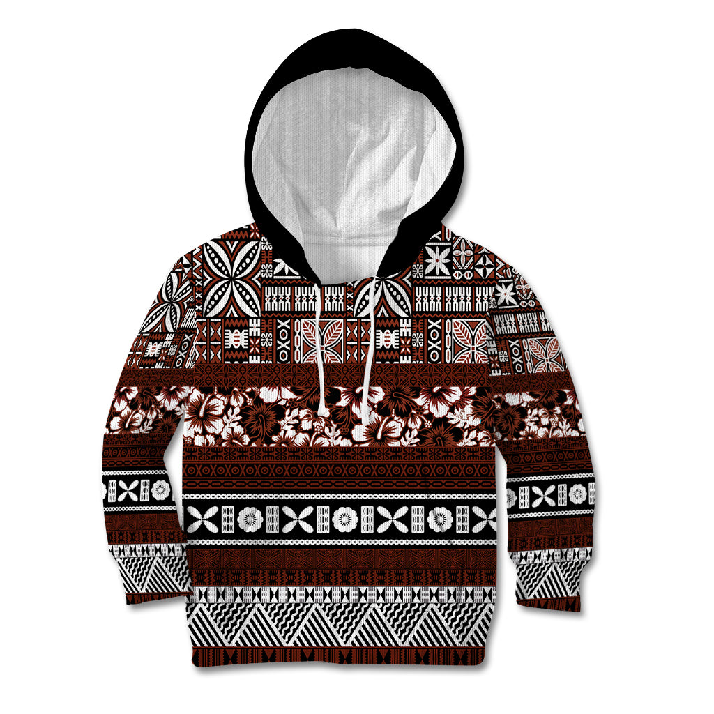 Bula Fiji Kid Hoodie Fijian Tapa Masi With Hibiscus Flowers - Wonder Print Shop