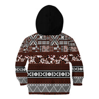 Bula Fiji Kid Hoodie Fijian Tapa Masi With Hibiscus Flowers - Wonder Print Shop