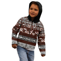 Bula Fiji Kid Hoodie Fijian Tapa Masi With Hibiscus Flowers - Wonder Print Shop