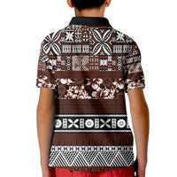 Bula Fiji Kid Polo Shirt Fijian Tapa Masi With Hibiscus Flowers - Wonder Print Shop