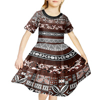 Bula Fiji Kid Short Sleeve Dress Fijian Tapa Masi With Hibiscus Flowers - Wonder Print Shop