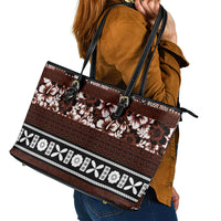 Bula Fiji Leather Tote Bag Fijian Tapa Masi With Hibiscus Flowers - Wonder Print Shop