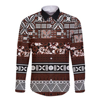 Bula Fiji Long Sleeve Button Shirt Fijian Tapa Masi With Hibiscus Flowers - Wonder Print Shop