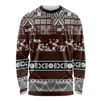 Bula Fiji Long Sleeve Shirt Fijian Tapa Masi With Hibiscus Flowers - Wonder Print Shop