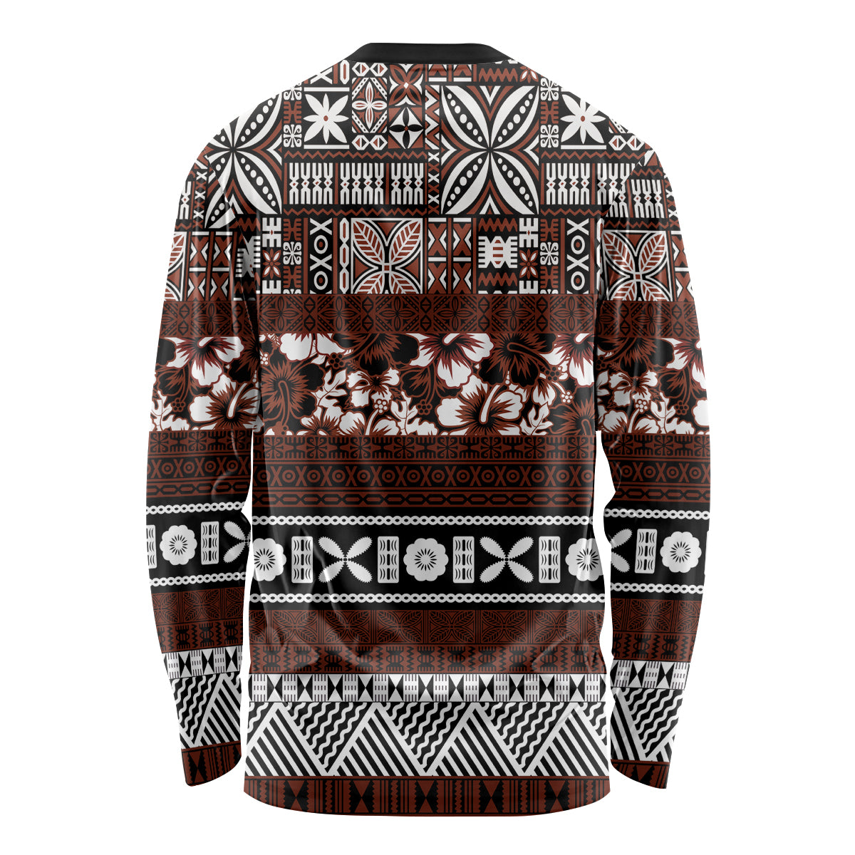 Bula Fiji Long Sleeve Shirt Fijian Tapa Masi With Hibiscus Flowers - Wonder Print Shop