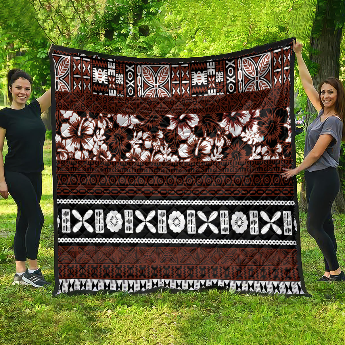 Bula Fiji Quilt Fijian Tapa Masi With Hibiscus Flowers - Wonder Print Shop