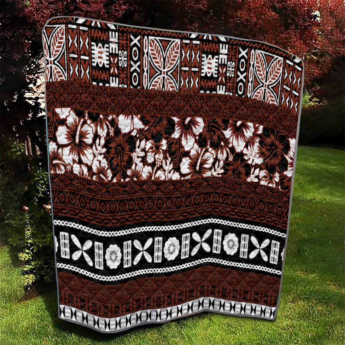 Bula Fiji Quilt Fijian Tapa Masi With Hibiscus Flowers - Wonder Print Shop