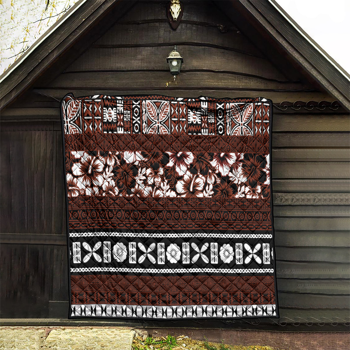 Bula Fiji Quilt Fijian Tapa Masi With Hibiscus Flowers - Wonder Print Shop