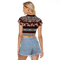 Bula Fiji Raglan Cropped T Shirt Fijian Tapa Masi With Hibiscus Flowers - Wonder Print Shop